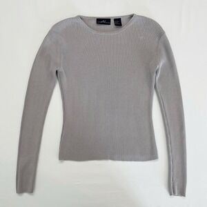 Andrea Viccaro Y2K Gray Silk Blend Long Sleeve Ribbed Knit Fitted Top Medium
